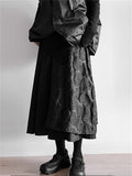 Women's Korean Style All Black Patchwork Midi Skirt