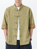 Chinese Style Men's Texture Stand Collar Half Sleeve Shirts