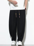 Mens Summer Drawstring Loose Fit Wide Leg Baggy Harem Pants
