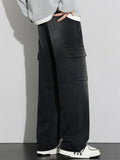 Men Wide Leg Cargo Jeans Vintage Washed Loose Fit Denim Pants
