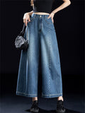 Women High Waist Seam Detail Wide Leg Jeans Baggy Denim