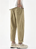 Men Japanese Style Drawstring Relaxed Fit Straight Leg Trousers