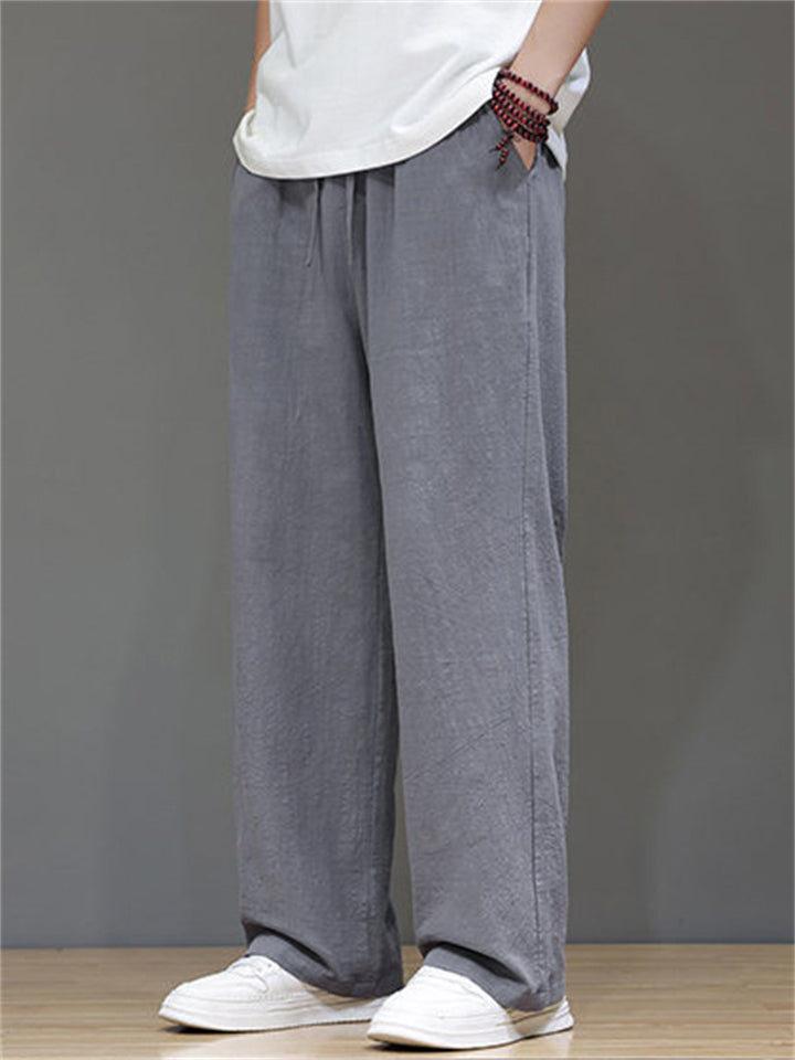 Men's Vintage Drawstring Straight Leg Linen Pants for Summer