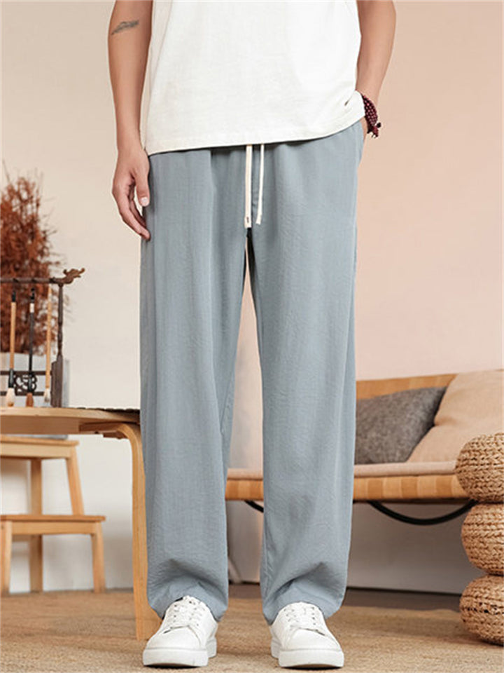 Mens Summer Breathable Linen Blend Drawstring Loose Fit Pants
