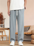 Mens Summer Breathable Linen Blend Drawstring Loose Fit Pants