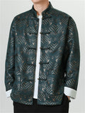 Men's Chinese Style Brocade Jacket with Embroidered Patterns and Frog Buttons