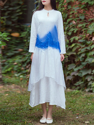 Women's Temperament Slim Fit Blue & White Gradient Dresses
