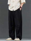 Men's Casual Chinese Style Solid Color Linen Drawstring Scimitar Pants