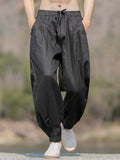 Men's Solid Color Linen Wide Leg Cropped Pants
