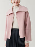 Ladies' Elegant Solid Color Lapel Waist Length Woolen Coats