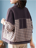 Women's Woolen Blend Houndstooth Patchwork Jacket