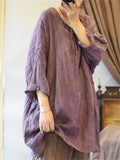 Women's Loose Linen Zen Style Distressed Textured Long Sleeve Shirts