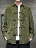 Bamboo Leaf Embroidery Tassel Button Men's Corduroy Jacket
