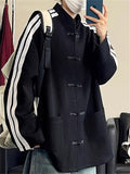 Men's Contrast Color Frog Button Stand Collar Sweatshirt Jacket