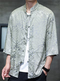 Men's Summer Casual Chinese Style Clouds Jacquard Half Sleeve TangSuit Shirt