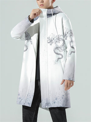 Men's Oversized Jacket with Dragon and Crane Print