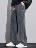Men's Casual Cozy Elastic Waist Straight Leg Washed Denim Pants