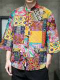 Men's Summer Chinese Style Printed Stand Collar Frog Button TangSuit Shirts