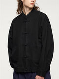 Men's Cotton Zipper Frog Button Jacket Long Sleeve Coat Pocket