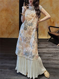 Women's Chinese Style Elegant Flowers Embroidered Patchwork Qipao Dress