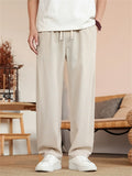 Mens Summer Breathable Linen Blend Drawstring Loose Fit Pants