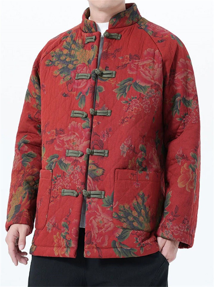 Men's Winter Chinese Style Floral Printed Cotton-padded Tangsuit Coat