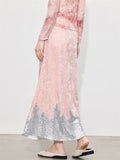 Women Pink Velvet Sequin Long A-Line Skirt