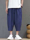 Men Striped Baggy Summer Casual Capri Pants