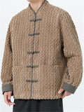 Men's Winter Plush Contrast Color Button Up Long Sleeve TangSuit Jackets