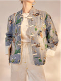 Women Cotton Sequined Embroidered Flower Denim Design Jacket