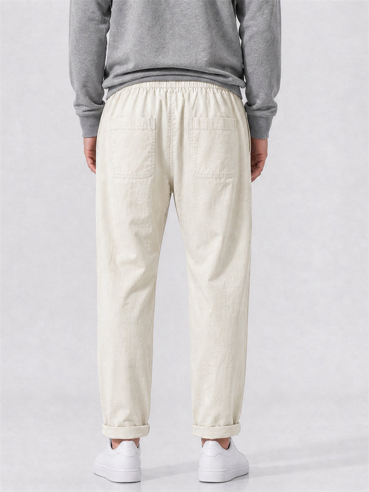 Mens Cotton Linen Pants Drawstring Elastic Waist Casual Trousers