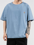 Men's Casual Solid Color Embroidery Loose Short Sleeve T-Shirt