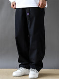 Men Japanese Style Wide Leg Drawstring Elastic Waist Loose Cargo Pants