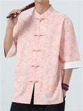 Men's Casual Chinese Style Print Contrast Color TangSuit Shirt
