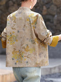 Women's Stand Collar Contrast Color Flowers Print Tang Suit Jacket