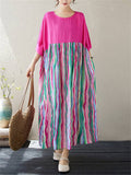 Women's Stylish Colorful Striped Patchwork Rose Red Dress