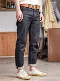 Mens Slim Straight Raw Denim Jeans Dark Wash Casual Pants