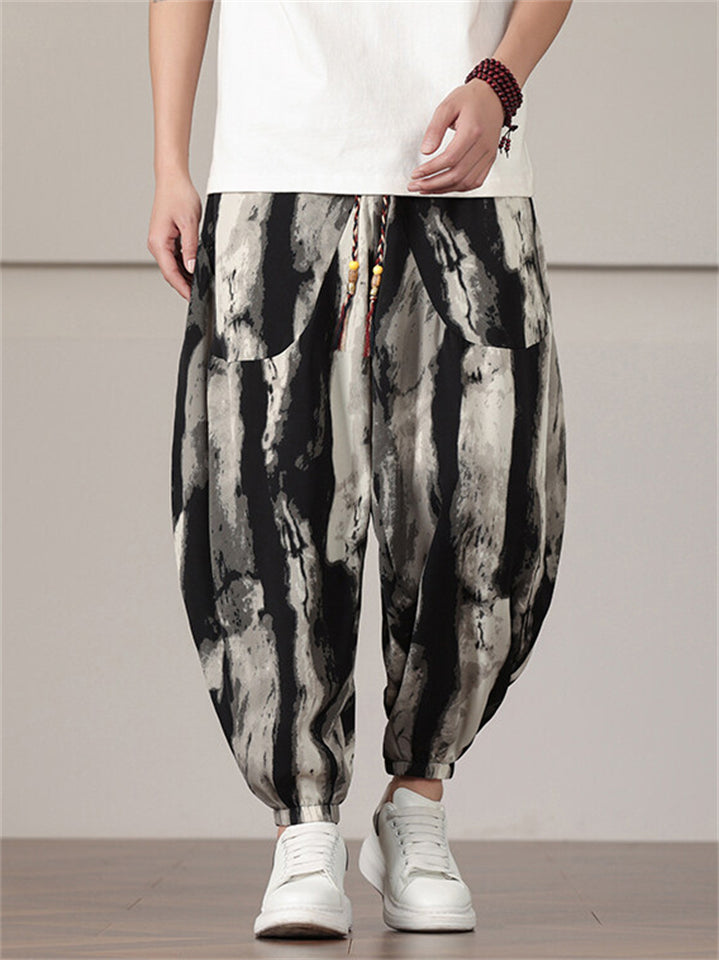 Men's Print Drawstring Wide Leg Lantern Pants