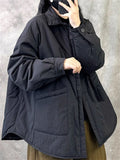 Retro Short Solid Solor Long Sleeve Pockets Coat for Women