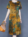 Summer Casual O-neck Landscape Print A-Line Dress for Women
