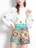 Women's 2Pcs Flowers Print Long Sleeve Shirt & Pants Set