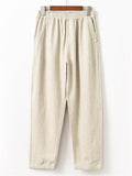 Women's Simple Cotton Linen Elastic Waist Straight-Leg Pants