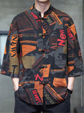 Men's Summer Trendy Chinese Style Printed Button Up TangSuit Shirt