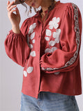 Women's French Style Embroidery Puffed Sleeve Shirt