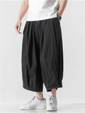 Mens Cotton Blend Cropped Streetwear Wide Leg Baggy Harem Pants
