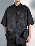 Summer Casual Loong Print Stand Collar Half Sleeve Shirt for Men