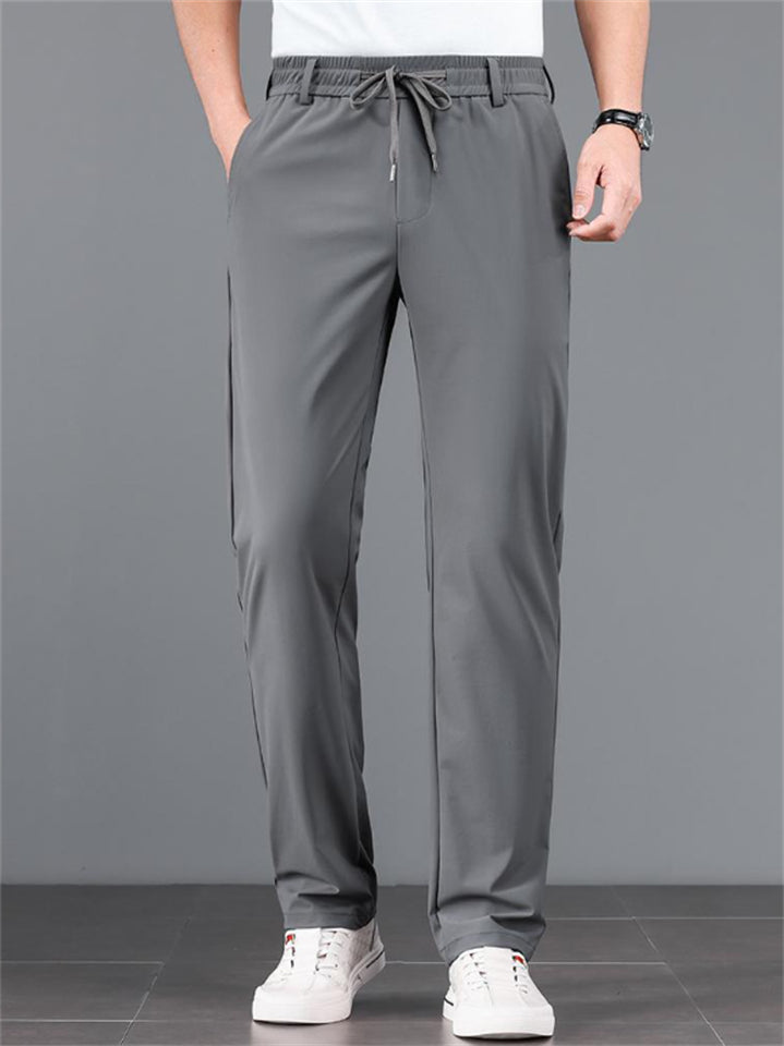 Mens Cool Straight Leg Stretchy Drawstring Waist Casual Pants