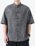 Men's Chinese Style Jacquard Loose Stand Collar Summer Short Sleeve Shirts