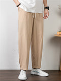 Men's Plus Size Summer Retro Solid Color Drawstring Pants
