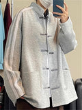 Men's Contrast Color Frog Button Stand Collar Sweatshirt Jacket